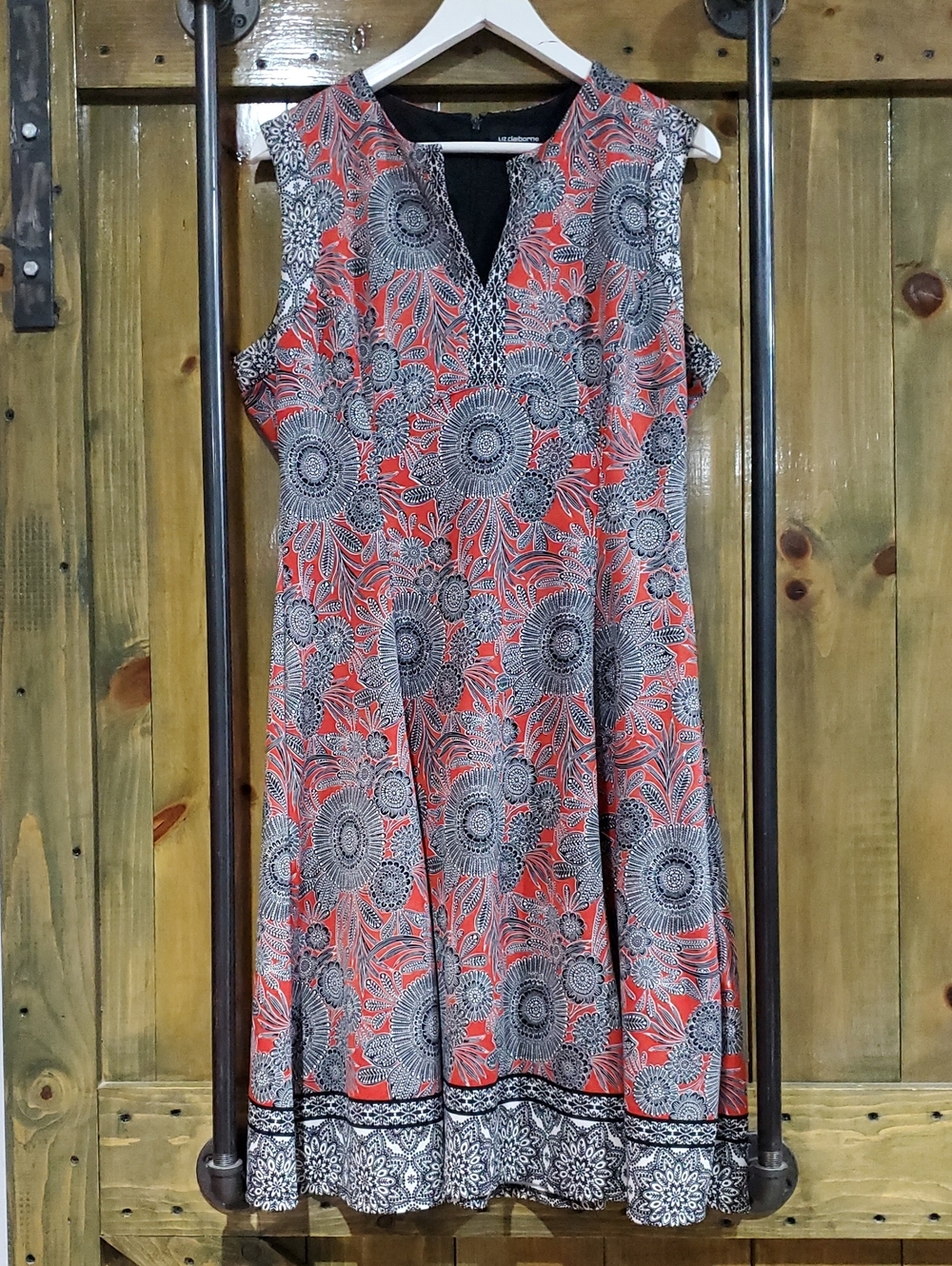 Liz Claiborne Red and Black Floral Midi Dress Career Party Classy Office Sunday